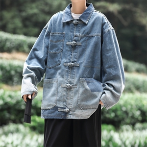 秋季新款港风中式水洗做旧盘扣拼接款翻领牛仔夹克男 JK1274-P68图片