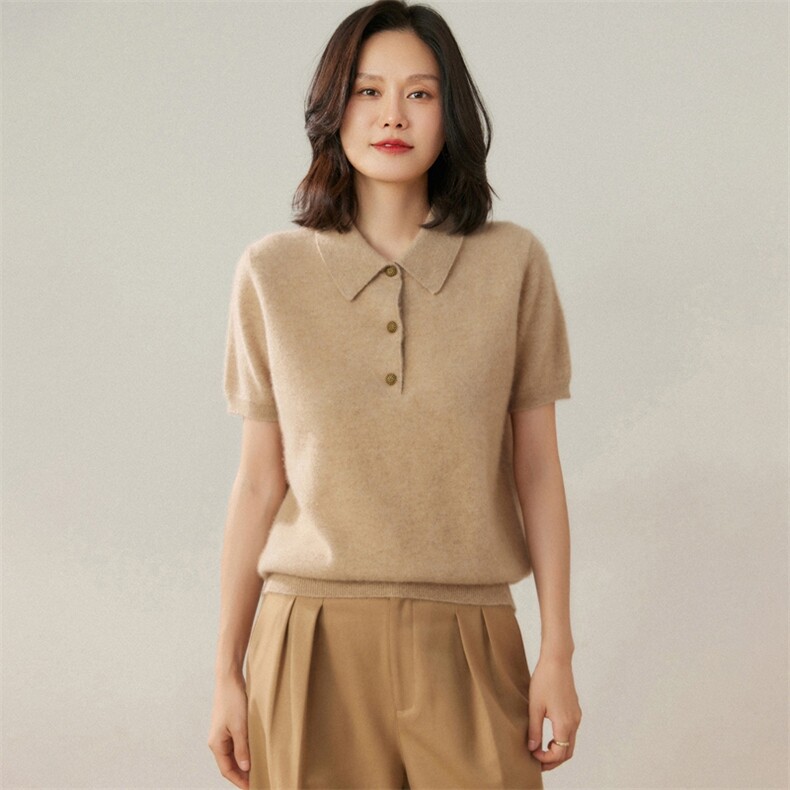 2025年秋季通勤长袖女士polo领羊绒衫,女装羊绒衫,贝美羊绒