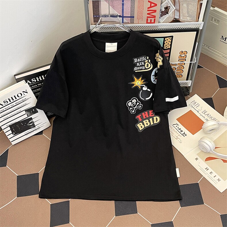 美式复古卡通涂鸦短袖t恤男款夏季重磅纯棉半袖RT3054P40,男装T恤,星座1013-1