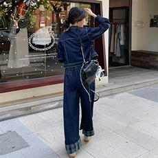 格子牛仔套装女春秋高级感盐系减龄美式韩风chic两件套又a又飒，女装套装/套裙，瑶迪依秀