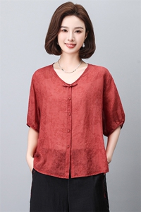 新中式盘扣苎麻上衣女2024夏季新款轻薄复古大码中年妈妈图片
