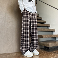 YK86118-P40聚酯纤维黑白格子毛呢休闲裤男款秋冬季阔腿裤，男装休闲裤，电商A086-1