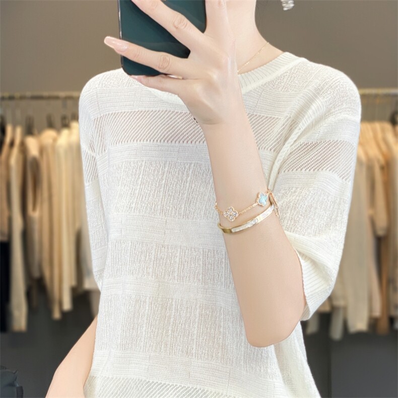 2025夏季新款女装浮雕短袖薄款提花亲肤背心女镂空柔软T恤女薄款图片