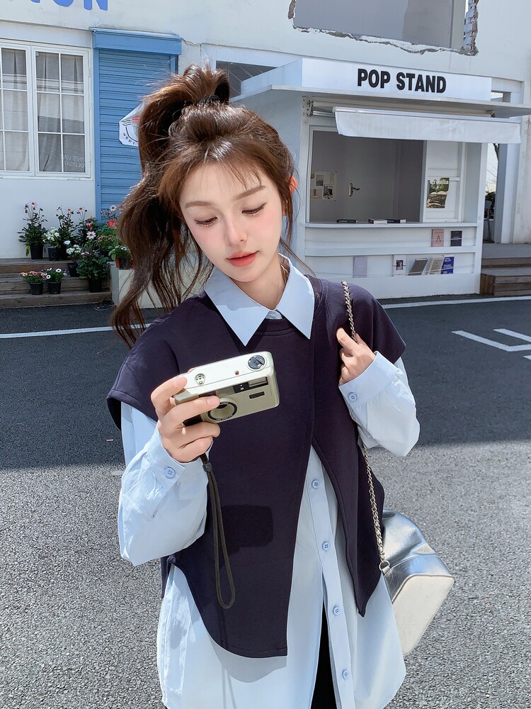 松弛感卫衣套装裙女2025春季新款韩版学院风减龄衬衫半身裙三件套,女装套装/套裙,诺蝶