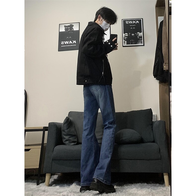 B221美式ins高街暗黑光版修身微喇牛仔裤LK23137-P55控78,男装牛仔裤,电商B221