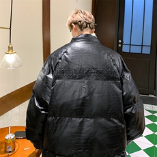 男PU皮棉衣男宽松立领加厚凹凸钢印充棉棉袄MY8699/P115黑色8，男装棉衣，电商A094