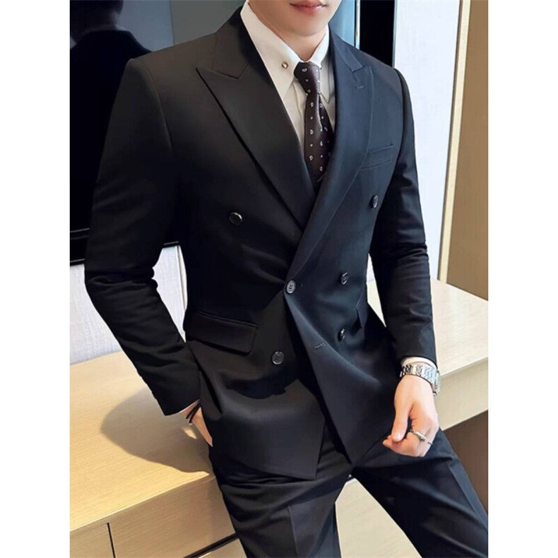 青少年英伦雅痞男装双排扣西装外套春秋常规西装领日系潮长袖标准,男装西服,星座506A