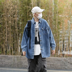 牛仔长袖衬衫男女薄款港风ins潮牌衬衣服宽松潮流休闲工装外套，男装衬衫，星座601-2