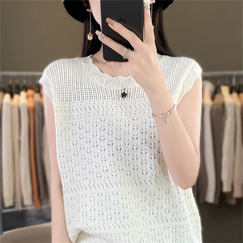新款女装短袖针织衫优雅百搭舒适透气，女装马甲，暖姿羊绒