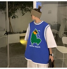 中性2022夏季新款设计感动物图案小领口条纹T恤T615P40控58，女装T恤，A247A