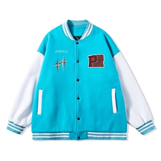 白底春季新款港风小天使印花潮牌拼接棒球服夹克外套G97P65控88，男装夹克，电商A247-1