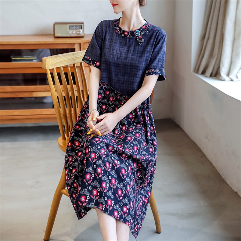 个性拼色中长款短袖连衣裙2020年夏季时尚潮流舒适简约,女装连衣裙,香香