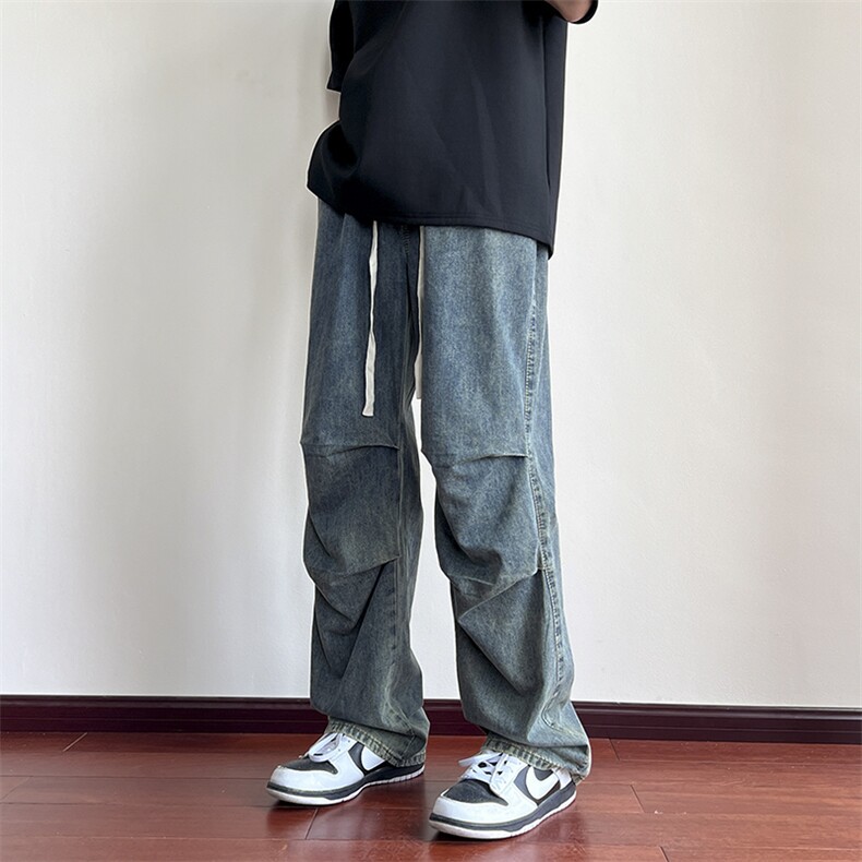 抖音品质-薄款宽松潮流直筒牛仔长裤伞兵裤DY54-P55,男装牛仔裤,星座808A-1
