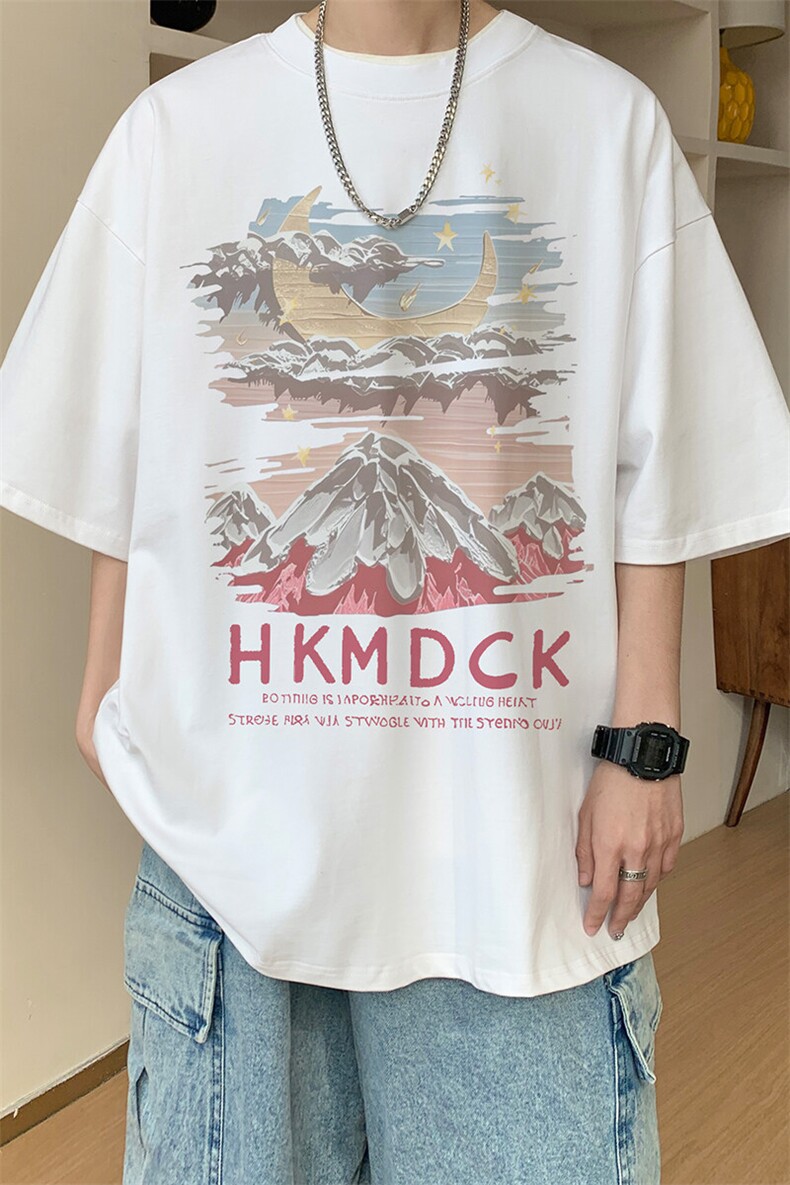 图案已注册夏季新款文艺情侣短袖T恤男潮宽松半袖体恤衫D093/P25,男装T恤,电商B209