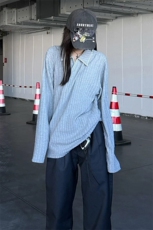 网图慎用纹理感老钱风手缝线翻领长袖T恤男宽松T24524-特P40控78，男装T恤，电商A001