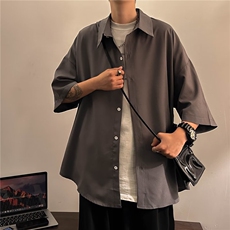 白衬衫短袖男夏季潮牌宽松港风休闲衬衣五分袖上衣痞帅外套-CY46，男装衬衫，星座601-2