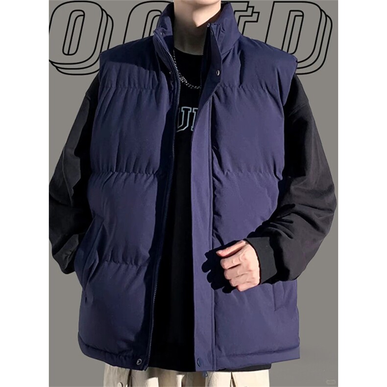 现货5W件冬季三防硬挺boxy短款立领棉衣马夹外套加厚马甲保暖棉服，男装棉衣，电商A443