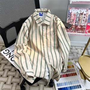 早秋男长袖衬衫竖条纹宽松休闲衬衣CS527 P35图片