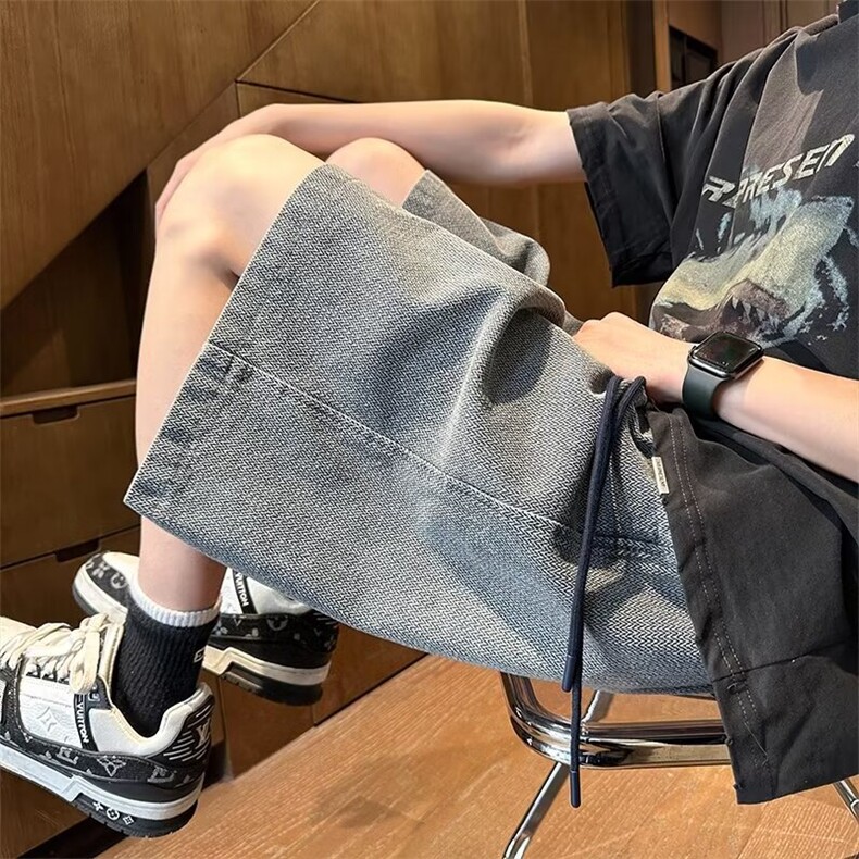 美式复古牛仔短裤男女夏季薄款高街直筒宽松五分裤A9973-P42,男装牛仔裤,星座208-5