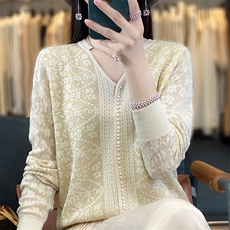 2025年秋季休闲/淑女V领珍珠设计时尚百搭通勤开衫，女装针织衫/毛衣，森墨