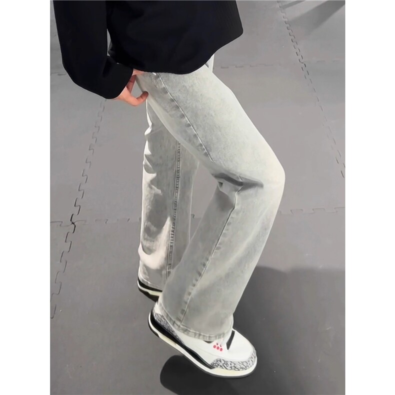 美式高街加绒加厚裤子男秋冬烟灰色牛仔裤KF3058常规P39加绒P49,男装牛仔裤,四季星座505