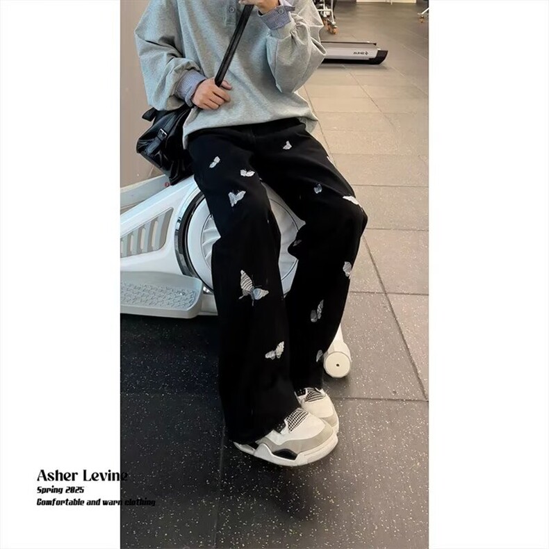 1506A/G21500半松紧/P46黑色刺绣牛仔裤男夏季薄款小众设计感裤子,男装牛仔裤,星座1506A