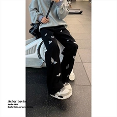 1506A/G21500半松紧/P46黑色刺绣牛仔裤男夏季薄款小众设计感裤子，男装牛仔裤，星座1506A