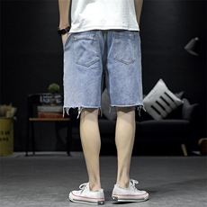 2021夏季新日系大码男沙发墙毛边拼接立体裁剪牛仔短裤ND8116-P45，男装牛仔裤，电商A001