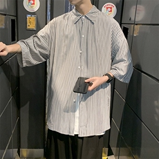 2025春夏新款港风条纹潮流短袖男衬衫上衣D201-DM93-P40，男装T恤，电商D321-1