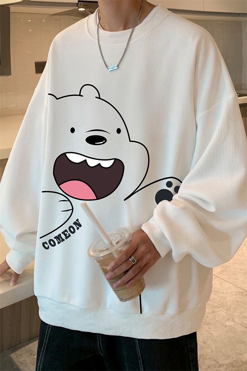 华夫格卫衣圆领卫衣男大码长袖t恤男外套HW76131-P30加绒款-P40,男装卫衣,电商A040