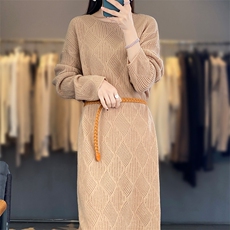 2025秋冬百搭时尚简约长款针织羊毛连衣裙，女装连衣裙，浙麦羊绒