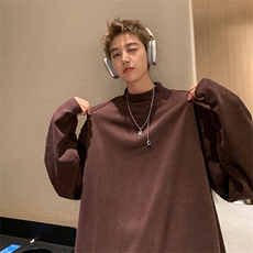抖音得物品质260克精梳德绒保暖长袖T恤纯色半高领打底针织衫DR01，男装T恤，电商A486
