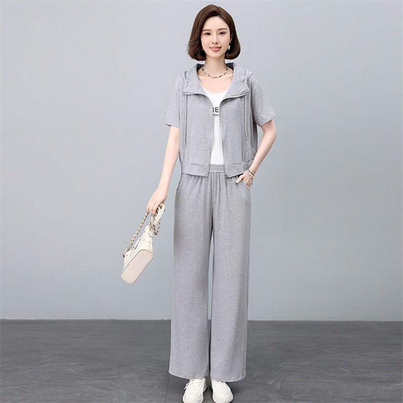 时尚休闲运动套装女2025夏季新款中年妈妈洋气减龄连帽卫衣两件套,女装套装/套裙,依恋蒂丝