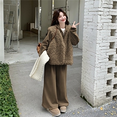 现货2D078-Y3384-P285K399加厚休闲套装+羊羔毛马甲3件套2色，女装棉衣/棉服，2D078