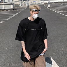 夏季高级感短袖t恤男女小众解构金属扣设计感痞帅美式上衣，男装T恤，星座410-7