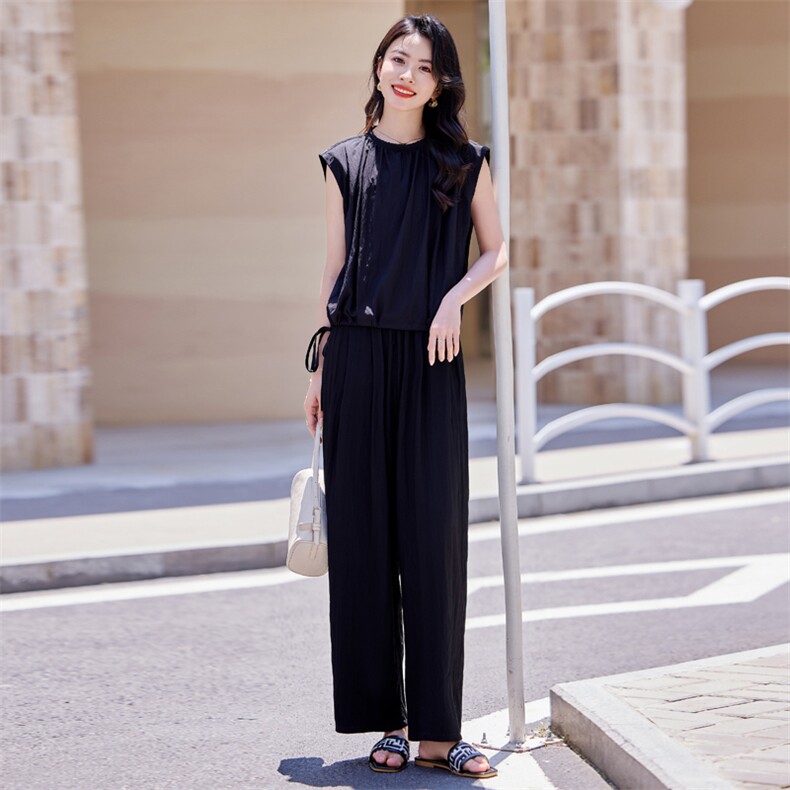 盐系慵懒套装女2025新款夏装气质穿搭一整套无袖上衣山本裤两件套,女装套装/套裙,梦懿尔