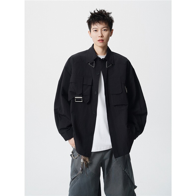 CS1155-P55控98小众高品质设计感朋克风大码长袖衬衫外套上衣男，男装衬衫，电商A059