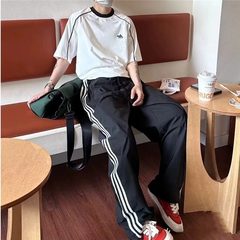 【有货】DK2886-P40休闲裤男侧边三条杠宽松直筒阔腿裤子,男装休闲裤,星座603-2