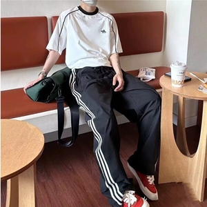 【有货】DK2886-P40休闲裤男侧边三条杠宽松直筒阔腿裤子图片