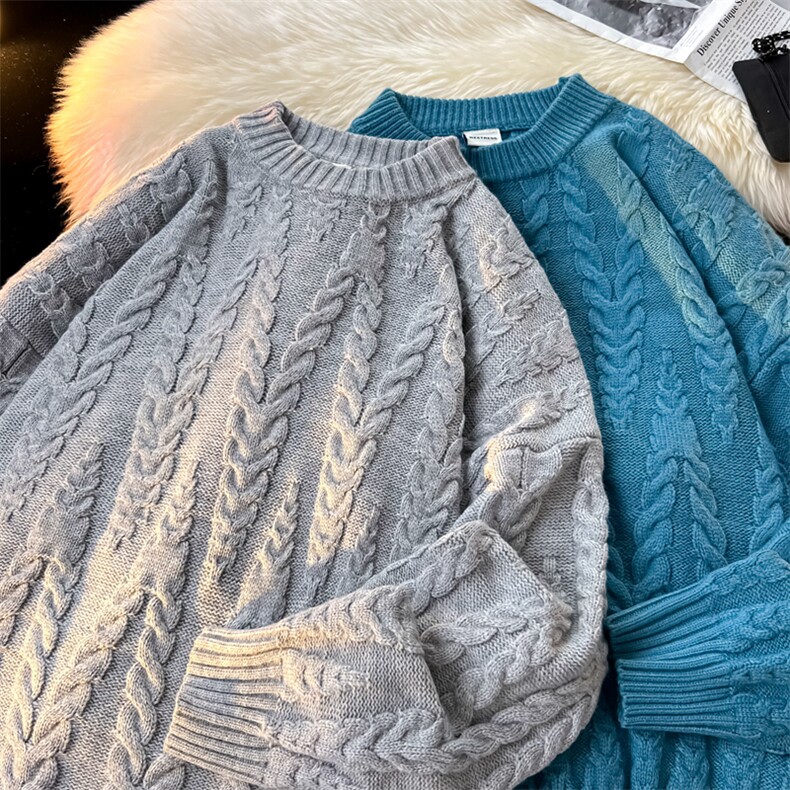 8XL-M麻花毛衣男宽松大码慵懒风情侣学生针织衫线衣外套MY1512P65,男装针织衫/毛衣,电商B238