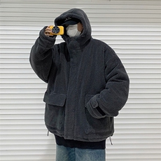 羊羔绒棉衣外套男新款高街ins加绒连帽棉服冬季宽松棉袄M9528-p79，男装棉衣，星座1008