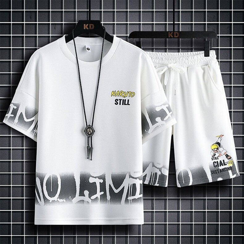83609-P60休闲时尚套装男夏季运动休闲服潮牌一套搭配短袖短裤男图片