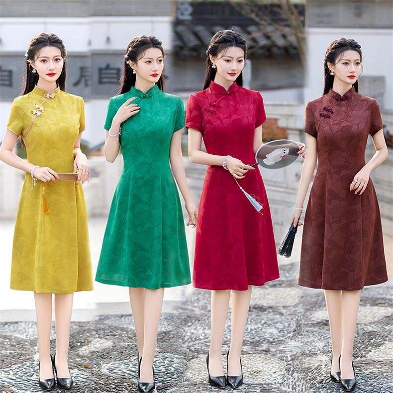 新中式风缎面修身立领改良旗袍连衣裙2505P125,女装汉服/婚纱/旗袍/礼服,乐衣轩