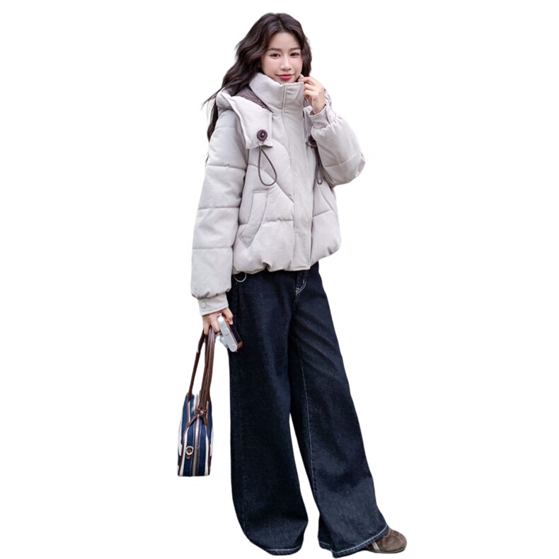 韩系连帽撞色羽绒棉服外套女秋冬2025新款设计显瘦棉衣保暖厚棉袄,女装棉衣/棉服,2B140