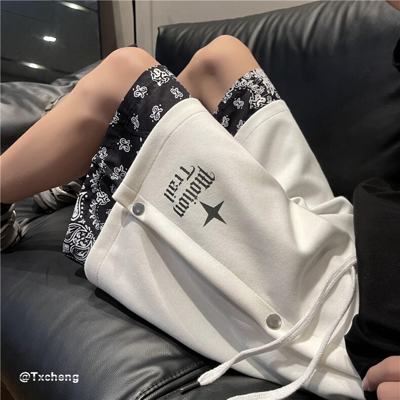 腰果花假两件排扣短裤男生运动宽松五分裤B315-K23324-P45控58,男装休闲裤,电商B315