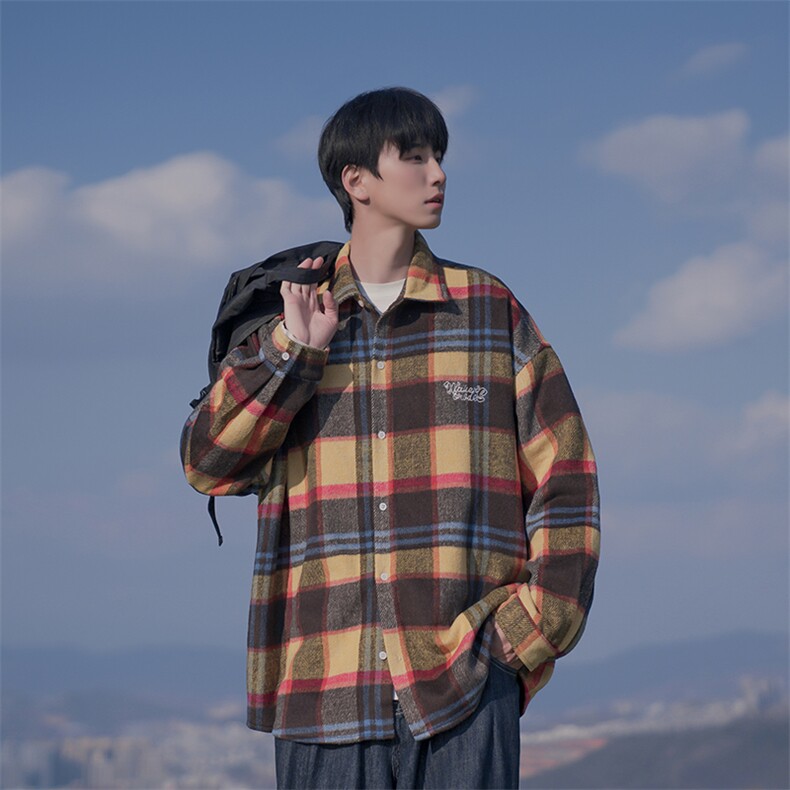 B225-C6047-P78-X98-65%棉35%聚酯纤维-新款格子衬衫长袖外套,男装衬衫,电商B225