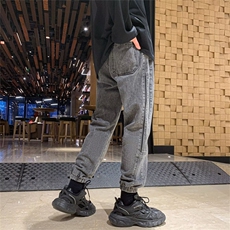 新款男士牛仔裤束脚哈伦裤宽松三条杠时尚百搭休闲长裤CN526-P40，男装牛仔裤，星座1008