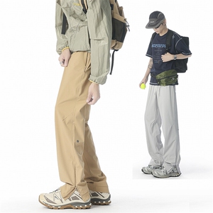 灰色侧拉链速干休闲裤男款夏季美式潮牌凉感长裤子户外伞兵工装裤