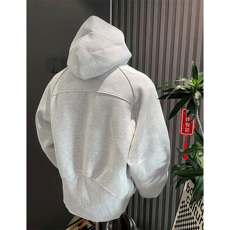 抖音得物高品质二开26春装重磅宽松结构拉链设计高领连帽卫衣W76,男装卫衣,电商A486