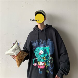 中性港风卡通手绘连帽卫衣秋冬季套头帽衫LW57-P35,男装卫衣,星座508（原C305）